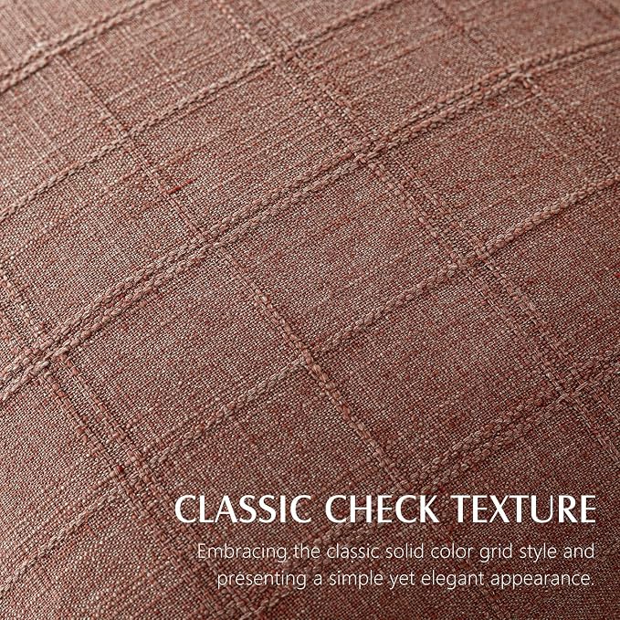 Foindtower Set of 2 Decorative Linen Check Throw Pillow Covers Neutral Farmhouse Vintage Cushion Covers Modern Boho Home Decor for Sofa Chair Couch Bedroom Living Room,16×16 Inch,Autumnal Red