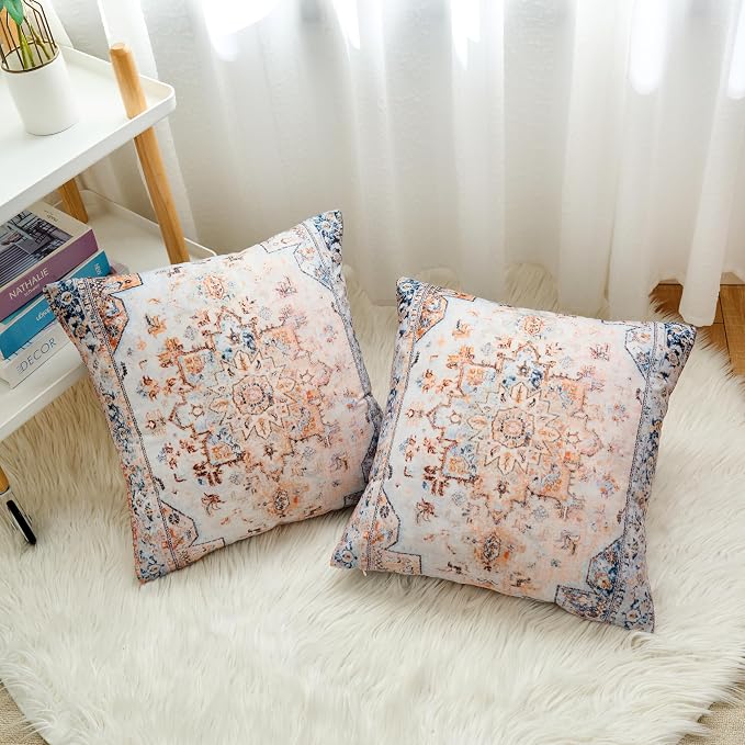 Boho Throw Pillow Covers 24x24 inch Set of 2,Boho Vintage Carpet Pattern Antique Ethnic Decor Double Sided Pattern Cushion Cover Soft Pillow Case Living Sofa Room Bed Square Pillow Cover