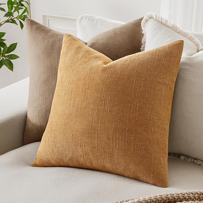 MIULEE 24x24 Inch Euro Textured Chenille Throw Pillow Covers Golden Brown | Pack of 2 Decorative Soft Throw Pillows,Solid Textured Cushion Covers,Modern Home Decor for Bed Couch Sofa Bedroom Livingroom