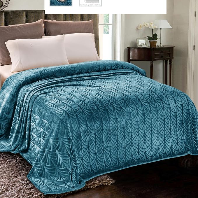 Whale Flotilla Soft Flannel Fleece Bed Blanket Queen Size, Teal | Cozy Lightweight Breathable Coverlet, Plush Fluffy Bedspread, Vintage Pattern Decorative Blanket for Bed, All Season, 90"x90"
