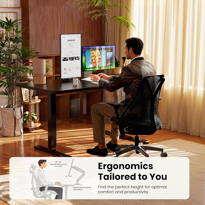 ErGear Height Adjustable Electric Standing Desk, 63 x 28 Inches Sit Stand up Desk, Memory Computer Home Office Desk, Black