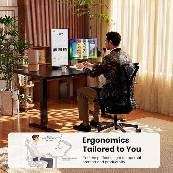 ErGear 48 X 24 Inch Height Adjustable Electric Standing Desk, Black | Smooth Height Adjustment, 4 Memory Presets, One-Touch Control, Stable Steel Frame, 176 lbs Capacity, Easy Assembly
