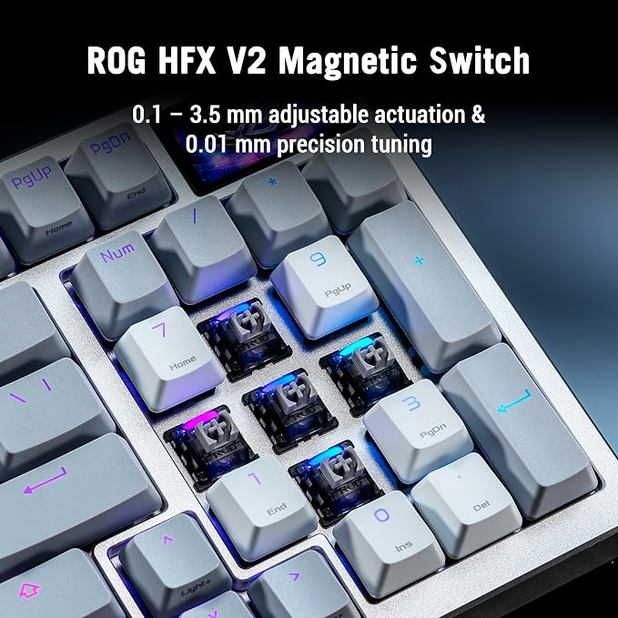 ASUS ROG Azoth 96 HE Wireless Hall Effect Gaming Keyboard – 96% Full-Size, Tri-Mode, Hot Swappable Magnetic Switch, Rapid Trigger, Speed Tap, 8K Hz Polling, Color OLED Screen, ABS Keycaps – White