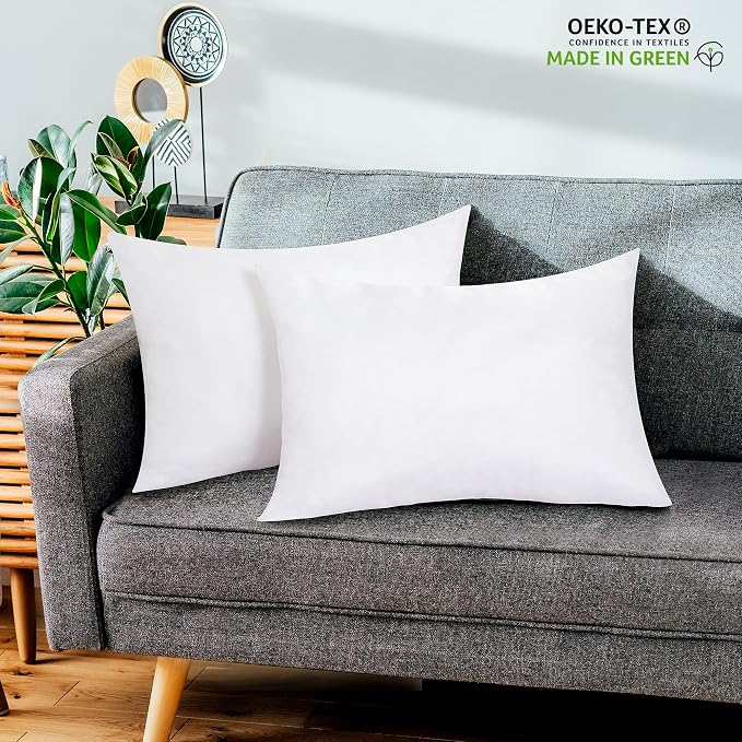 ROYALE LINENS 12 x 16 Pillow Insert - Down Alternative Throw Pillows Insert - Rectangle Pillow Pack of 2 White - Bed & Couch Pillows - Inner Cushion for Bed, Cushion for Living Room - Shams Stuffer
