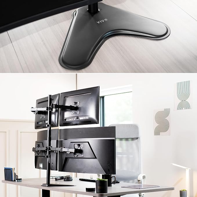 VIVO Quad 13 to 30 inch Monitor Free-Standing Mount, Fully Adjustable Desk Stand, Holds 4 Flat or Curved Display Screens, STAND-V004F