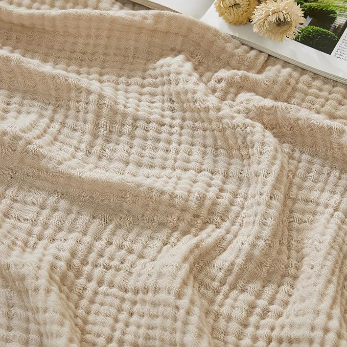 EMME Cotton Muslin Twin Blanket Breathable Gauze Soft Lightweight Blankets Adults Gifts for Women (Heather Beige, 60"x80")