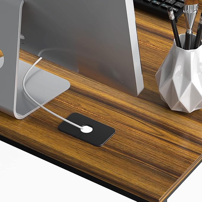 SHW Mission 55 x 60 L-Shape Home Office Computer Desk, Walnut | Reversible Desktop Design