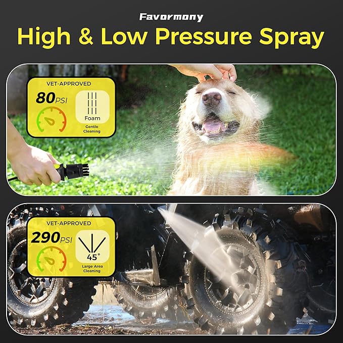 Foldable Electric-Pressure-Washer w/3.2Gal Tank, Max 290PSI, Water Pressure Washer 10FT Hose for Outdoor Indoor Cleaning, Pet Cleaning, Type-C Charging, Black