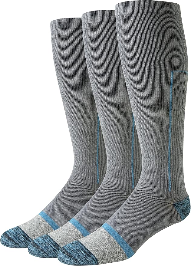 Amazon Essentials Men's Knee High Graduated Compression Socks for Circulation, Swelling, Arch Support, 3 Pairs