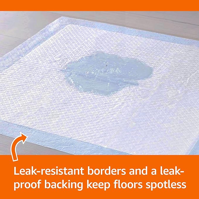 Amazon Basics Heavy Duty Dog and Puppy Pee Pads, Leak-Proof 5-Layer Super Absorbent, Quick-Dry Surface for Potty Training, Regular Size, 24x23", Blue & White, 50 Count