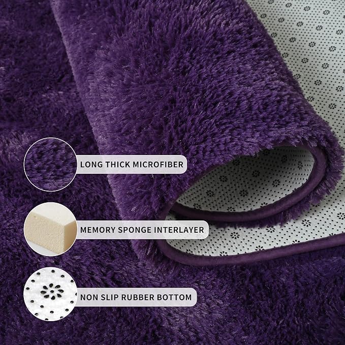 Tepook 5x8 Area Rugs for Living Room, Soft Fluffy Shag Purple Rug for Bedroom Nursery, Modern Shaggy Plush Upgraded Non-Slip Carpet for Girls Boys Kids Room Dorm Home Decor
