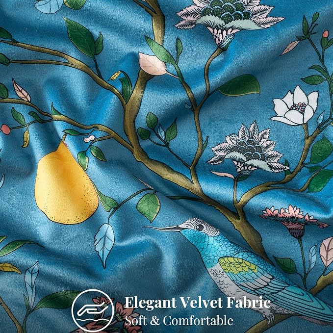 Stone Blue Velvet Floral Decorative 12x20 Lumbar Pillow Covers Set of 2 | Durable and Sturdy,Botanical Printed Pattern,Throw Pillows Case,Rectangle,Colorful Farmhouse,Home Sofa Bed Couch Decor