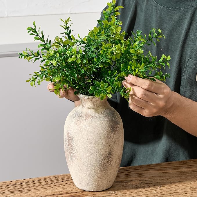 PORCER Ceramic Rustic Flower Vase, 8.27 Inch Vintage Pottery Home Decor, Antique Farmhouse Terracotta Vase for Living Room, Table, Shelf, Mantel Decoration, Farmhouse - Natural Brown