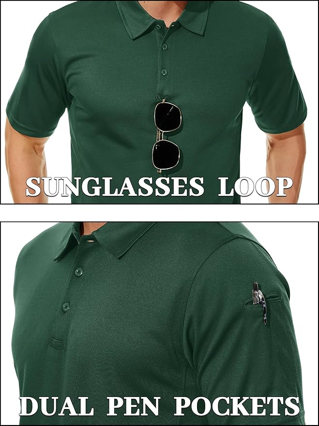 TACVASEN Mens Polo Shirt Short Sleeve Tactical Performance Collared Work Golf Shirts Dry Fit Pique Polos for Summer