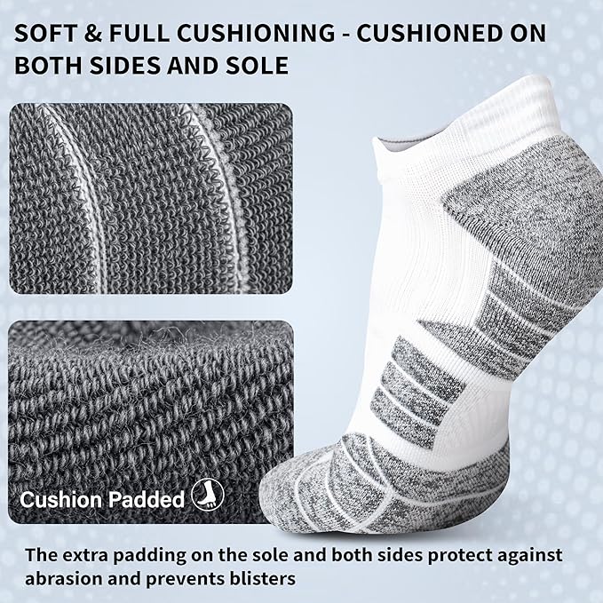 Hylaea Athletic Running Socks Cushion Padded Moisture Wicking Low Cut