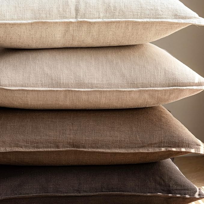 Foindtower Pack of 2, Decorative Linen Solid Throw Pillow Covers Soft Accent Cushion Case Boho Farmhouse Neutral Pillowcase for Couch Sofa Bedroom Living Room Home Decor 26 x 26 Inch Reddish Brown