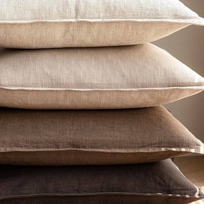 Foindtower Pack of 2, Decorative Linen Solid Throw Pillow Covers Soft Accent Cushion Case Farmhouse Neutral Pillowcase for Chair Couch Sofa Bedroom Living Room Home Decor 16 x 16 Inch Tan Beige