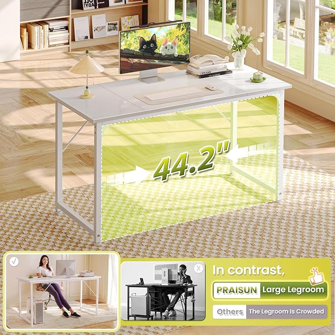 PRAISUN 47 Inch Computer Desk, Home Office Desk with Spacious Desktop, White