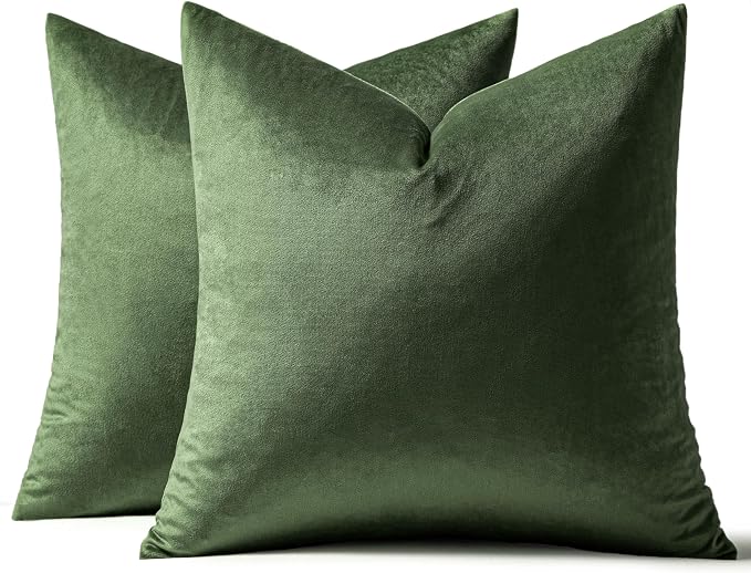 MIULEE Velvet Throw Pillow Covers 16x16 Inch Pack of 2 Moss Green | Soft Solid Small Decorative Pillow Covers, Modern Luxury Home Decor, for Couch Chair Sofa Bedroom Livingroom Car