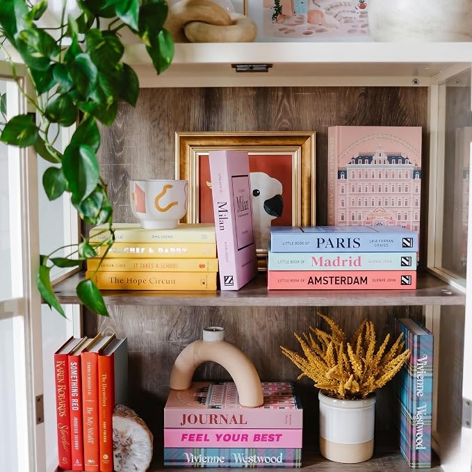 PROBENEX 4 Pcs Decorative Books | Faux Pastel Coffee Table & Shelf Decor | Soft Muted Look for Living Room, Office and Entryway - Not Real, Tool-Free 2-Min Setup