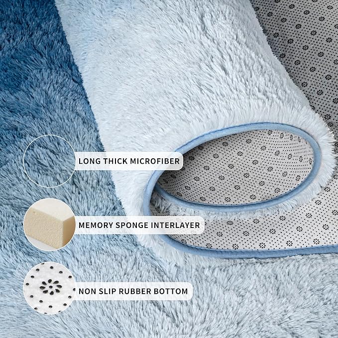 Tepook Soft Fluffy Rugs for Bedroom, 4x6 Area Rug for Living Room, Modern Shaggy Room Rug for Kids Boys Girls, Plush Throw Rugs Indoor Nursery Home Decor Rug with Non-Slip Bottom, Gradient Navy Blue