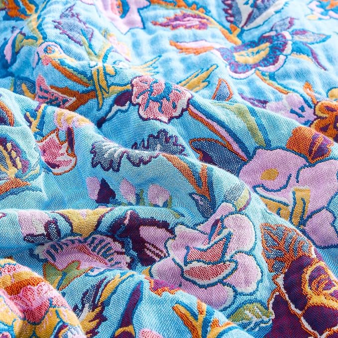 XIBLC Fall Blanket for Bed, 100% Cotton Soft Rustic Boho Throw Blanket Quilt, 80"x90" Farmhouse Decor Bed Flower Blankets, Light Weight Reversible Bohemian Throw Quilt