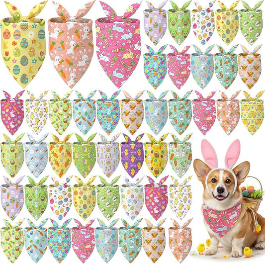 Abbylike 50 Pcs Easter Dog Bandanas Bulk Bunny Egg Carrot Bandanas for Dogs Triangle Kerchief Bibs Scarf Set for Pet Easter Costume Photo Props Accessories Pet Shops, 25 Styles (25.6 x 17.7 x 17.7)