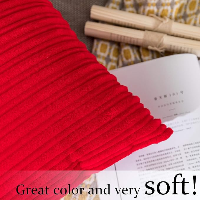 UGASA Christmas Decor Pillow Covers Velvet Striped Pillow Cover Lumbar Cushion Case for Lumbar, 1 Piece, 12x20-inch (30x50cm),Red