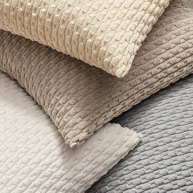 MIULEE Decorative Throw Pillow Covers 16x16 Beige Textured Corduroy | Pack of 2 Striped Pillow Covers Modern Farmhouse Home Decor for Couch Bed Sofa Living Room
