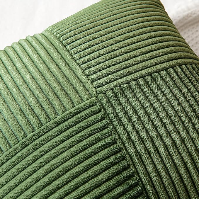 MIULEE Moss Green Decorative Throw Pillow Covers for Couch 20x20 Inch | 2 Pack, Boho Farmhouse Pillow Covers, Soft Cross Corduroy Patchwork Textured Cushion Cases For Bed Sofa