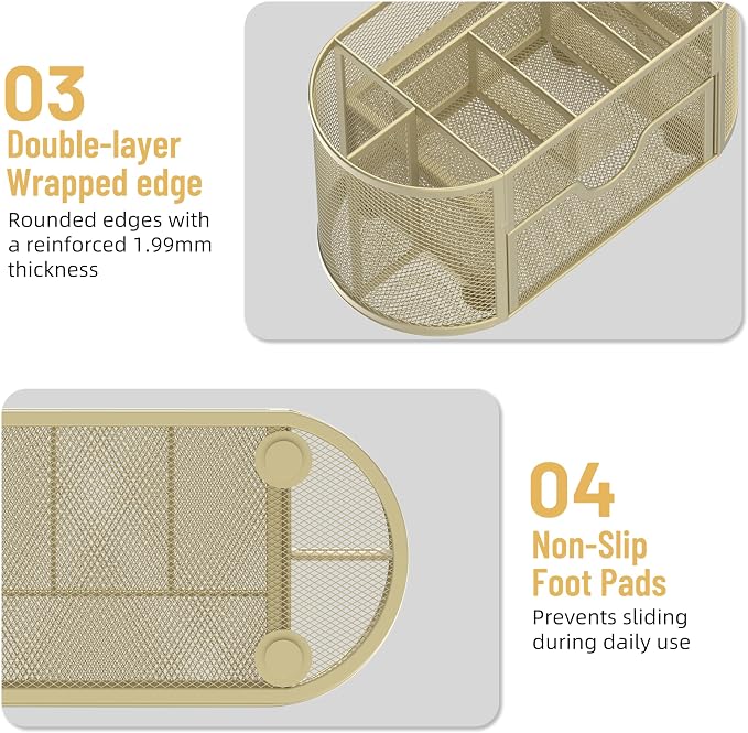 SUPEASY Mesh Desk Organizer, Desk Accessories & Workspace Organizers with Drawers, Pencil Holder for Desk with 9 Compartments for Office Suppliess, 8.6 x 4.3 x 4.1 Inch, Yellow | Pull-Out Drawer Stores Pens, Pencils, Clips, Notes, and Small Office or S...