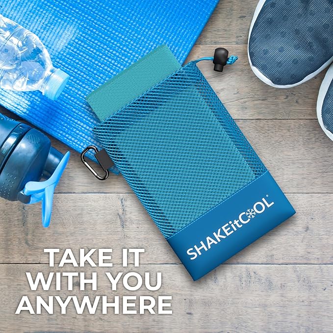 SHAKEitCOOL Extended Size Cooling Towel – Be Cool in Style - Heat Relief, Soft, Lightweight, Sun Protection, Easy Clean - Perfect for Biking, Hiking, Running, Yoga, Golf, Gardening - Teal M
