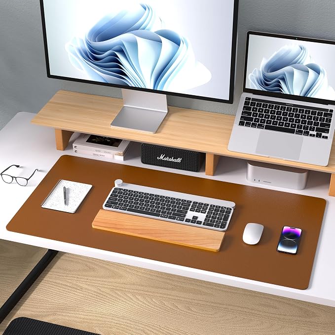 Aothia Leather Desk Pad Protector, Mouse Pad, Office Desk Mat, Non-Slip PU Leather Desk Blotter, Laptop Desk Pad, Waterproof Desk Writing Pad for Office and Home (Brown,23.6" x 13.7")