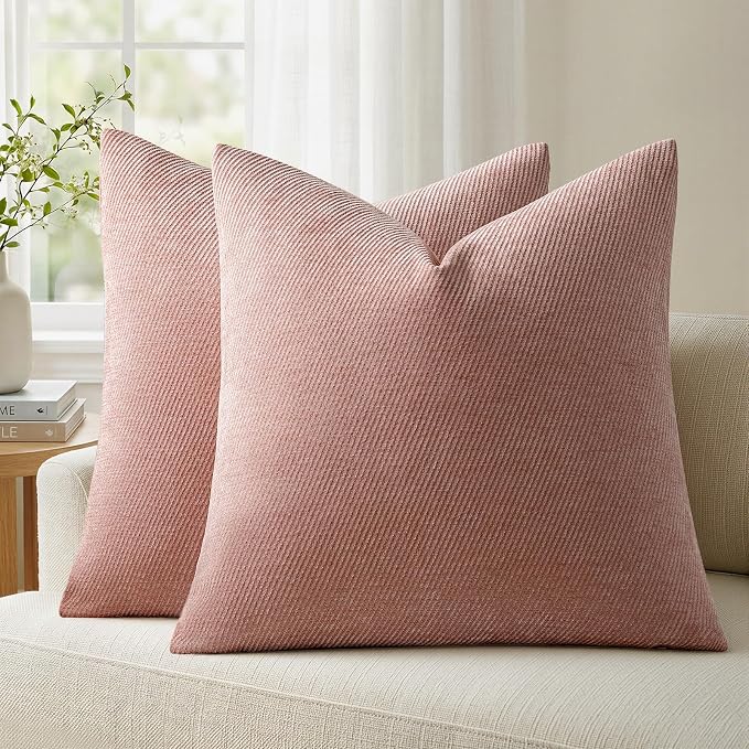 a moment Pack of 2 Decorative Chenille Throw Pillow Covers with Twill Cushion Covers for Sofa Living Room Couch Bed 26x26 Inch,Blush Pink