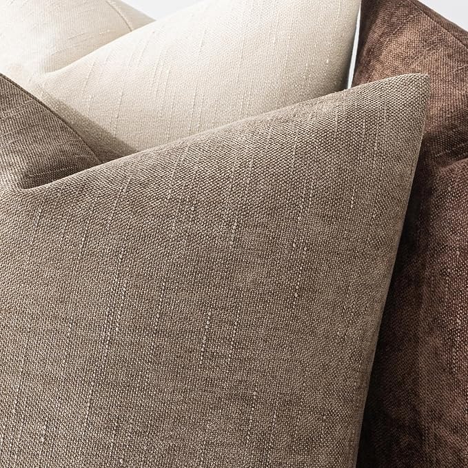 MIULEE 26x26 Inch Euro Textured Chenille Throw Pillow Covers Taupe Grey | Pack of 2 Decorative Soft Throw Pillows,Solid Textured Cushion Covers,Modern Home Decor for Bed Couch Sofa Bedroom Livingroom