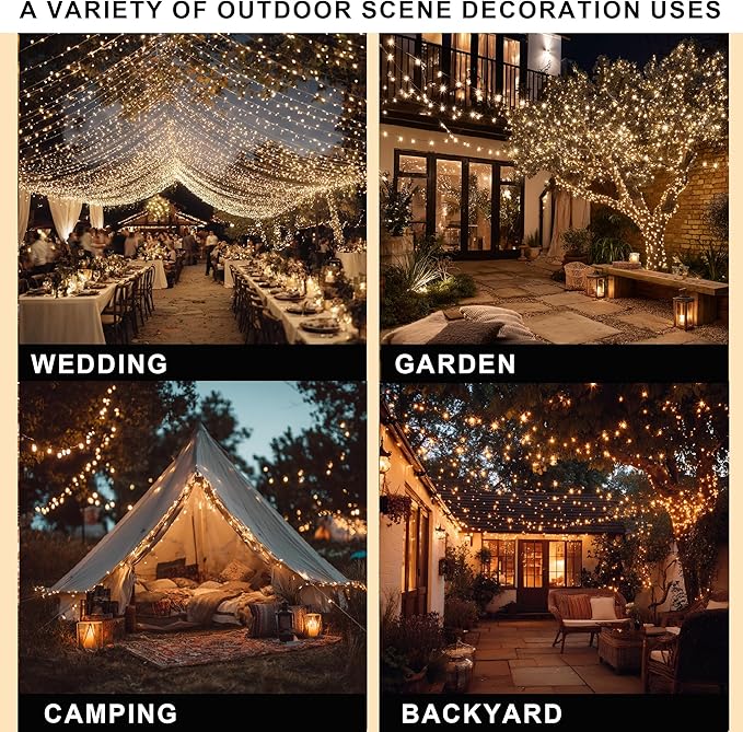 Dazzle Bright Christmas String Lights, 600 LED 196 FT Waterproof Green Wire String Lights with 8 Lighting Modes Timer, Christmas Decorations Outdoor for Party Yard Garden Xmas Tree Decor, Warm White