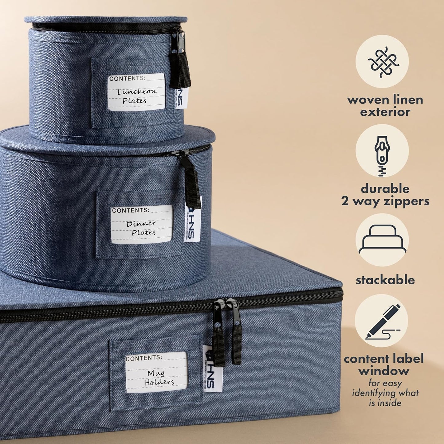 Dinner Plates Storage Container - Hard Shell China Organizer with Dividers - Holds 12 Plates of 12" - Durable & Stackable Storage Box for Seasonal Dishware Protection - Denim Blue