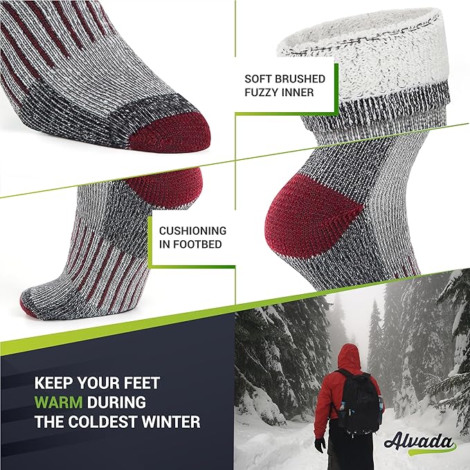 Alvada Warm Thermal Wool Socks for Winter Moisture Wicking and Breathable Cozy Boot Socks