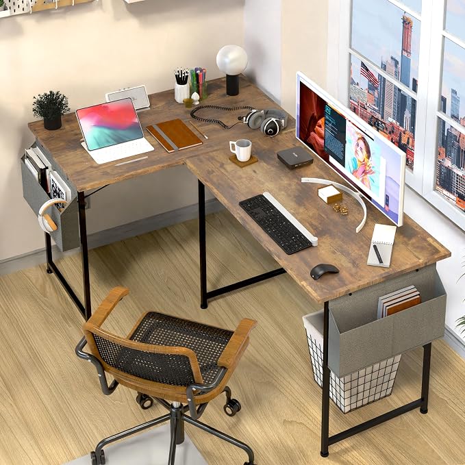 YSSOA Computer Desk Home Office Work Study Writing Modern Simple Table with Headphone Hooks