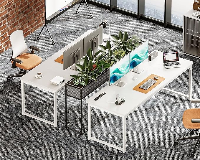 Coleshome 71 Inch Computer Desk with USB Ports, Large Office Desk, Long Study Student Writing Desk, White | Extra-long workspace • Fits dual monitors • Stable steel frame • Spacious legroom • Home office & gaming