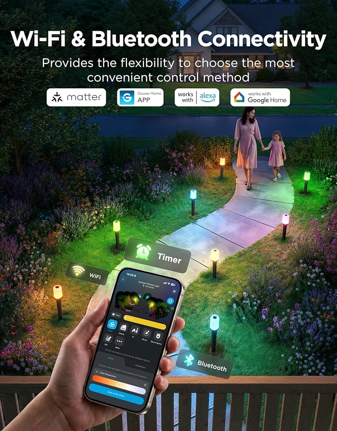 Govee Outdoor Cylinder Pathway Lights, 4 Pack, 425 Lumens, IP67 Waterproof | 60+ Preset Scene Modes, Outdoor Decor for Path, Patio, Garden, Lawn, Compatible with Alexa, Google Assistant, Matter