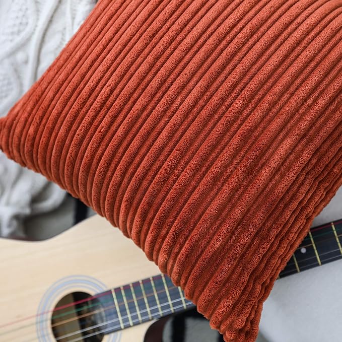 UGASA Fall Soft Lumbar Pillow Cover Stripe Velvet Decorative Oblong Pillow Cover Solid Rectangular Lumbar Cushion Case for Home Couch Sofa Living Room 1 Piece, 12x20 Inch (30x50cm), Burnt Brick