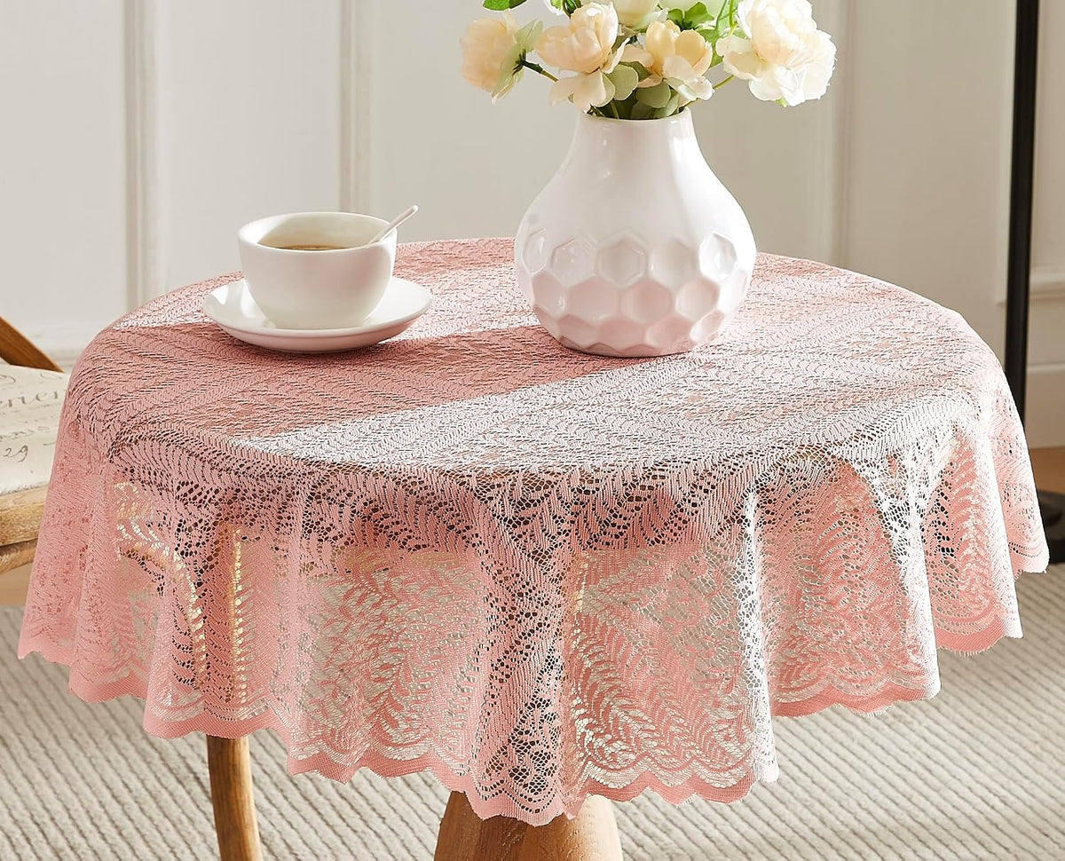 Warm Home Designs Blush Pink Lace Tablecloth. Small Round Tablecloth 48 Inch in Diameter. Floral Table Cloth, Rustic Overlay or Boho Table Cover for Farmhouse Kitchen. AME Blush 48 Round