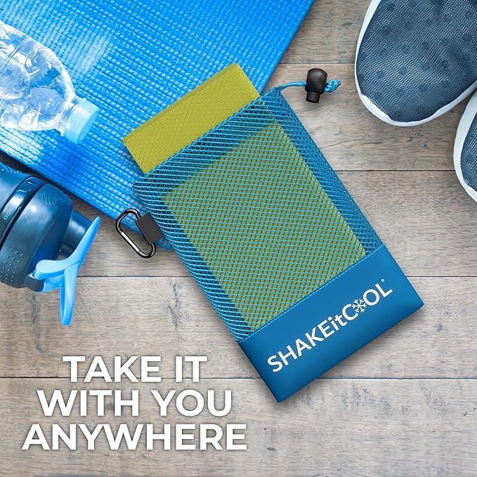 SHAKEitCOOL Extended Size Cooling Towel – Be Cool in Style - Heat Relief, Soft, Lightweight, Sun Protection, Easy Clean - Perfect for Biking, Hiking, Running, Yoga, Golf, Gardening - Safety Yellow M