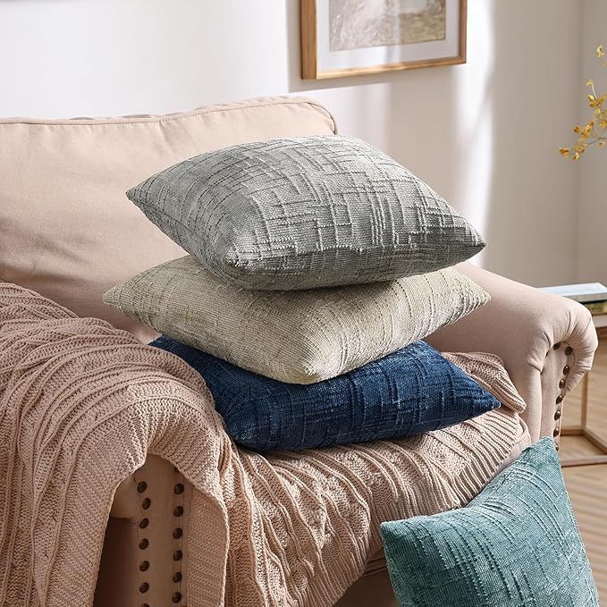 decorUhome Textured Chenille Throw Pillow Covers 16x16 Set of 2 Grey | Fall Modern Farmhouse Soft Cozy Slubby Couch Pillow Cases Boho Decorative Pillow Cases for Bed Sofa Living Room Home Decor