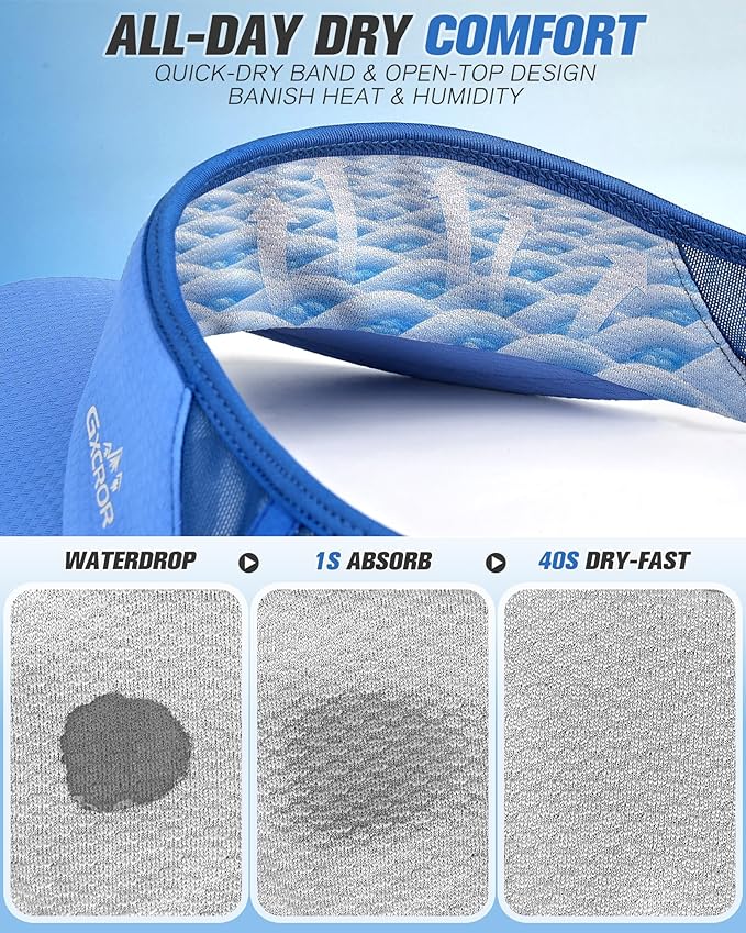 GXCROR Sports Sun Visor Hat Men Women, Lightweight Breathable Quick Dry Sports Sun Hat for Running Golf Tennis