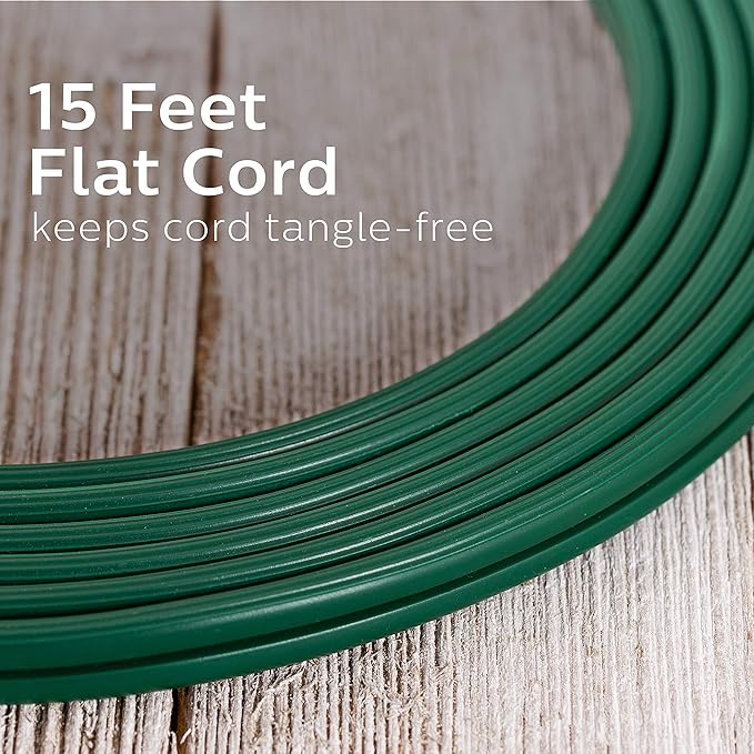 Philips Extension Cord, 15 Ft, 3-Outlet Flat Plug Extension Cord, Flat Extension Cord with Multiple Outlets, 2 Prong Extension Cord, Safety Slide Long Extension Cord, 1 Pack, Green, SPS1032GE/27