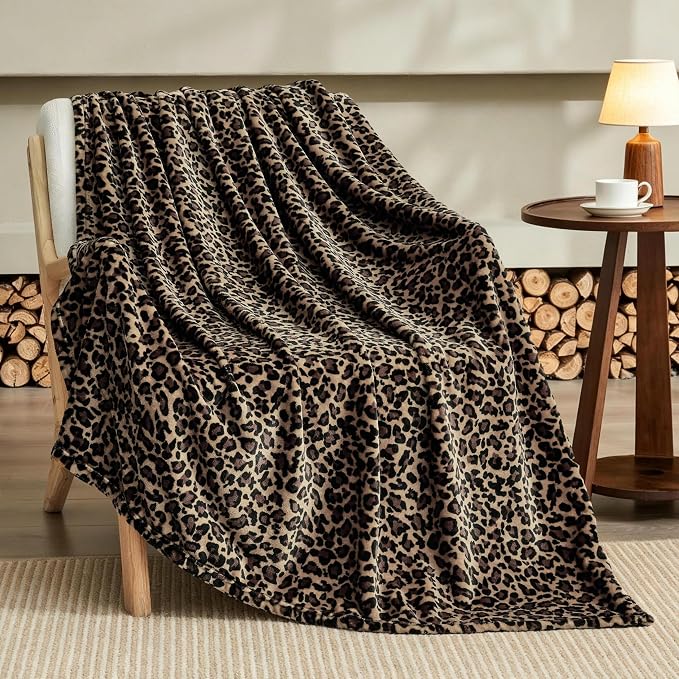 Bnuitland Cheetah Print Blanket, Fleece Leopard Print Blanket Home Decor | Luxury Fuzzy Blanket for Couch Bed, Coloring Blanket for Adult and Kid, Cheetah Room Decor, All Season, Coffee Brown, 50"x60"