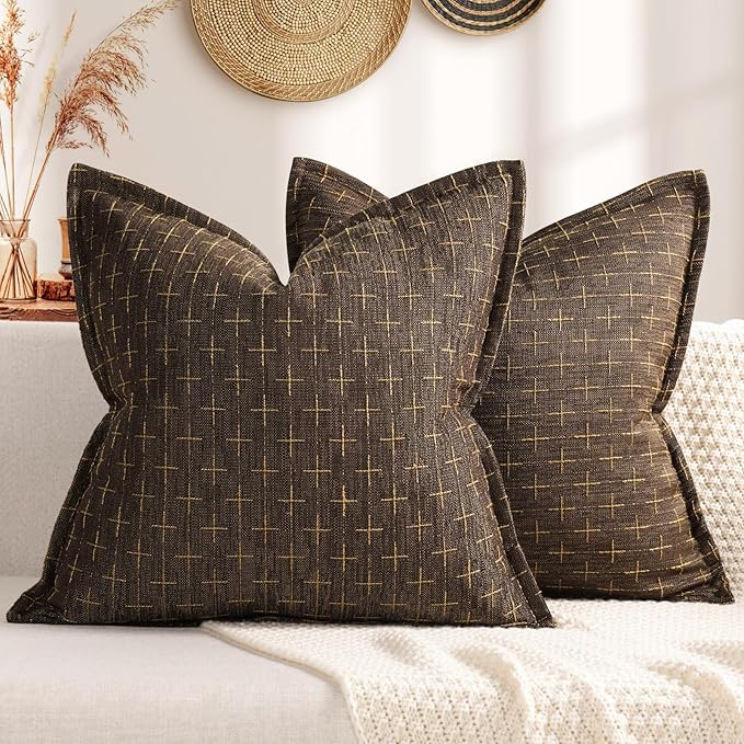 Pillow Covers 20x20 Set of 2 Soft Polyester Textured Pillow Covers with Stylish Flange Edge Cozy Farmhouse Throw Pillows for Couch Bed Sofa Living Room