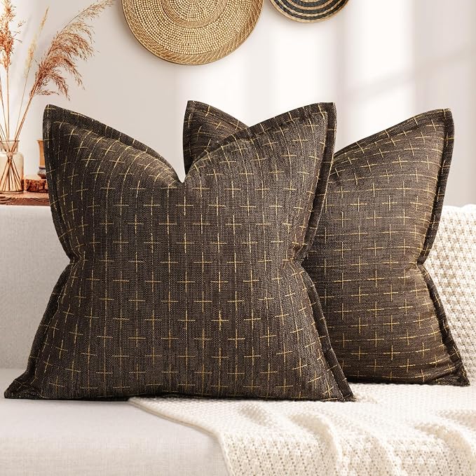 Pillow Covers 26x26 Set of 2 Soft Polyester Textured Pillow Covers with Stylish Flange Edge Cozy Farmhouse Throw Pillows for Couch Bed Sofa Living Room